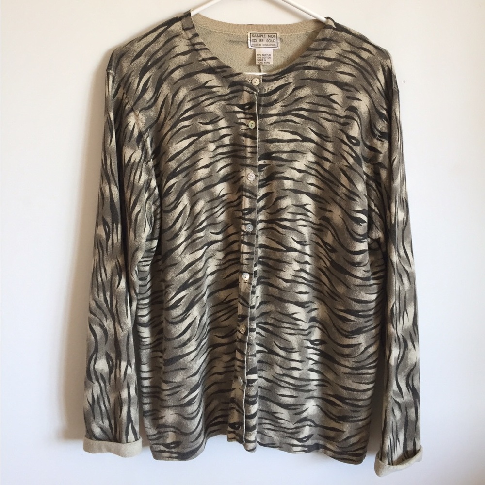 Vintage Macy's Zebra Print Knit Button Cardigan
