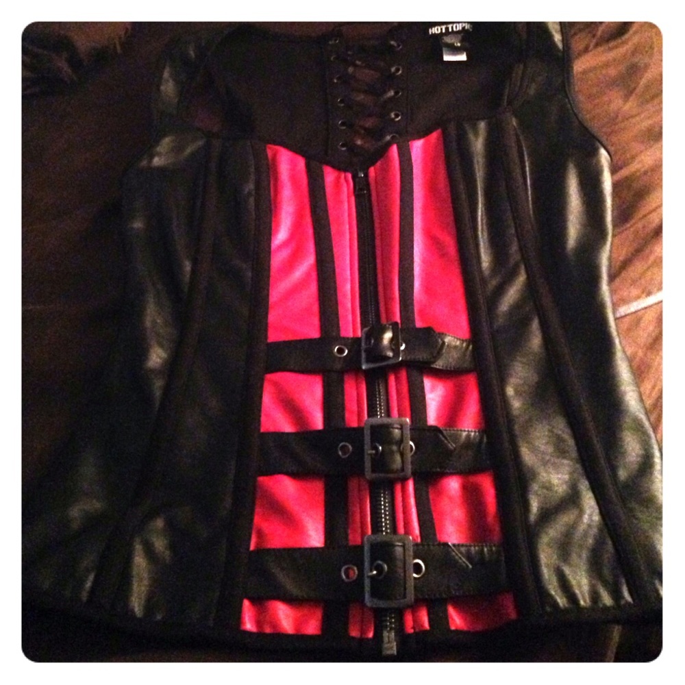 Red and black zip front corset