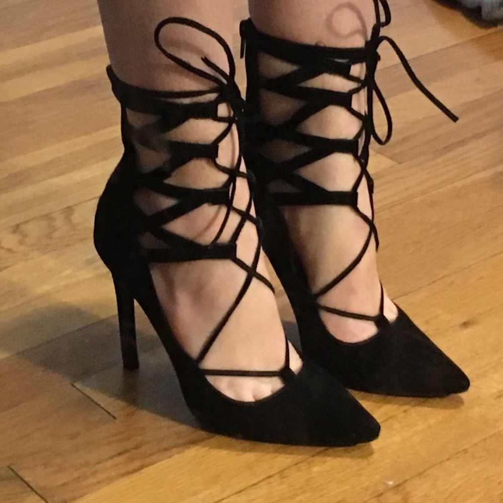 *MAKE AN OFFER* Black Suede Lace-up Heels