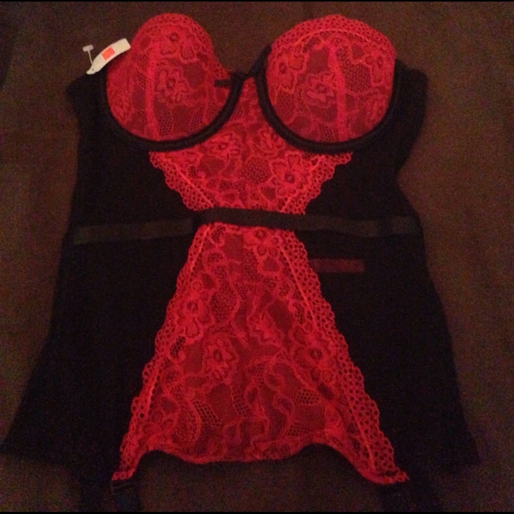 Black and red lace corset