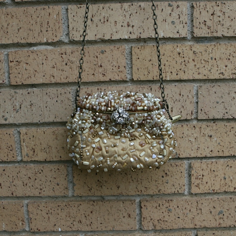 Mary Frances Beige Hand Beaded Clutch