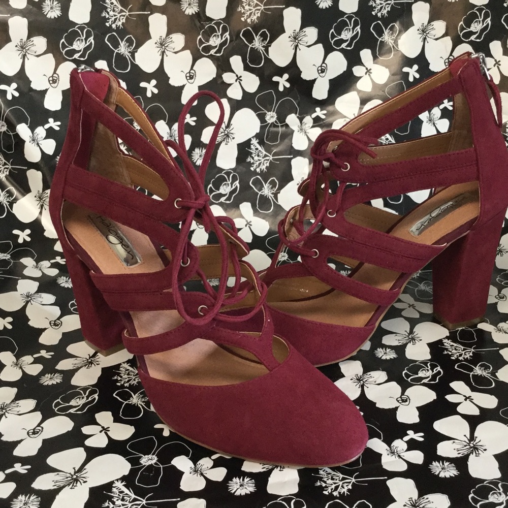 Burgundy suede lace up shoes