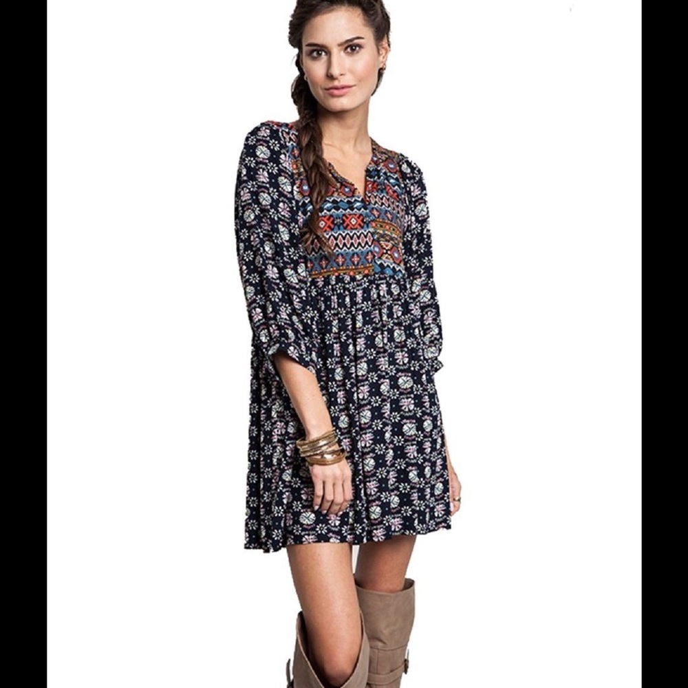 Umgee Printed Tunic Day Dress Aztec Boho