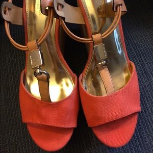 Coach coral cork wedges