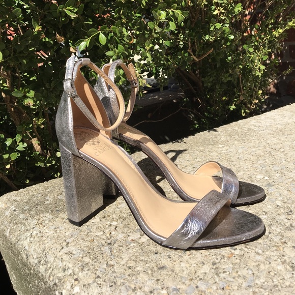 Vince Camuto Silver Metallic Ankle Strap Heels - Picture 1 of 4