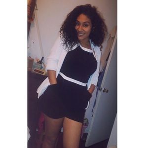 Black and white color block romper