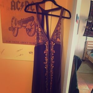 UO Wine Floral Boho Style Maxi Dress