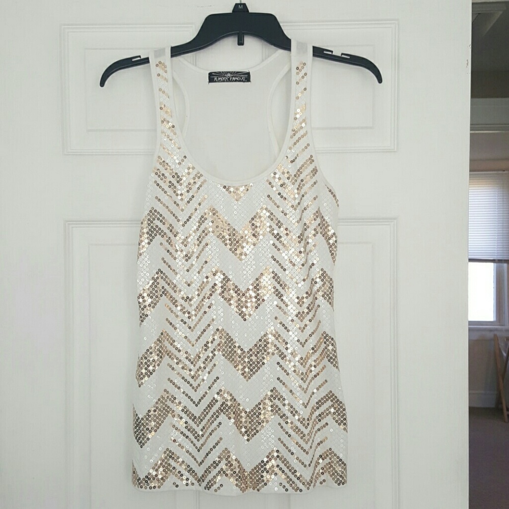 White and gold sequin tank top