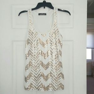 White and gold sequin tank top