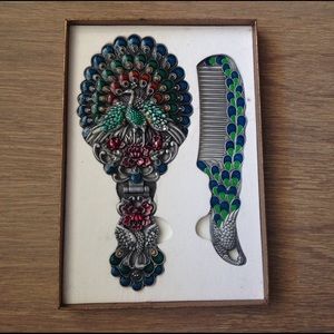Peacock Mirror and Hair Comb Gift Set