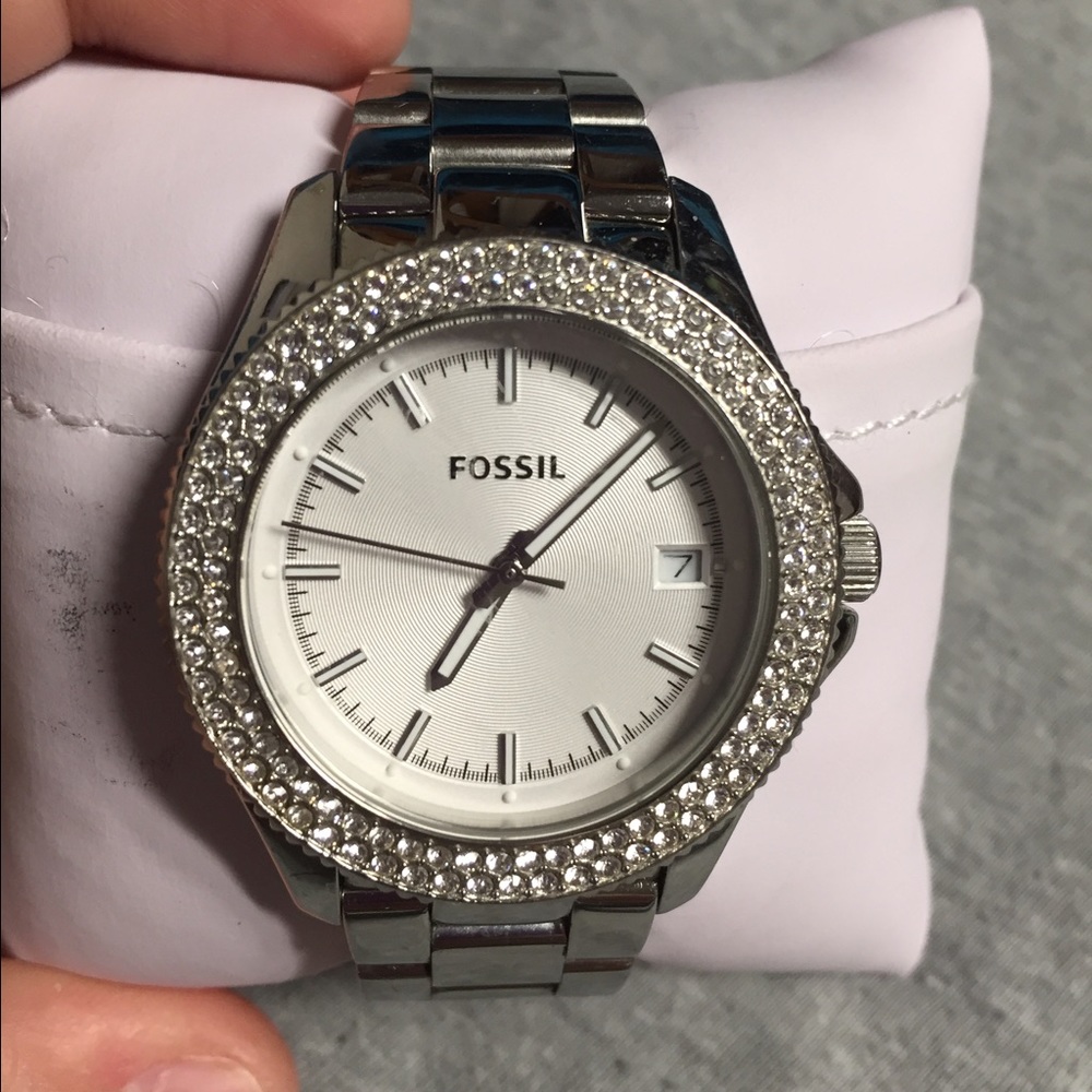 Silver fossil  watch