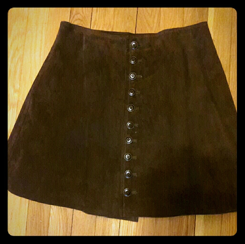 Vintage Chocolate Suede Button Up Skirt
