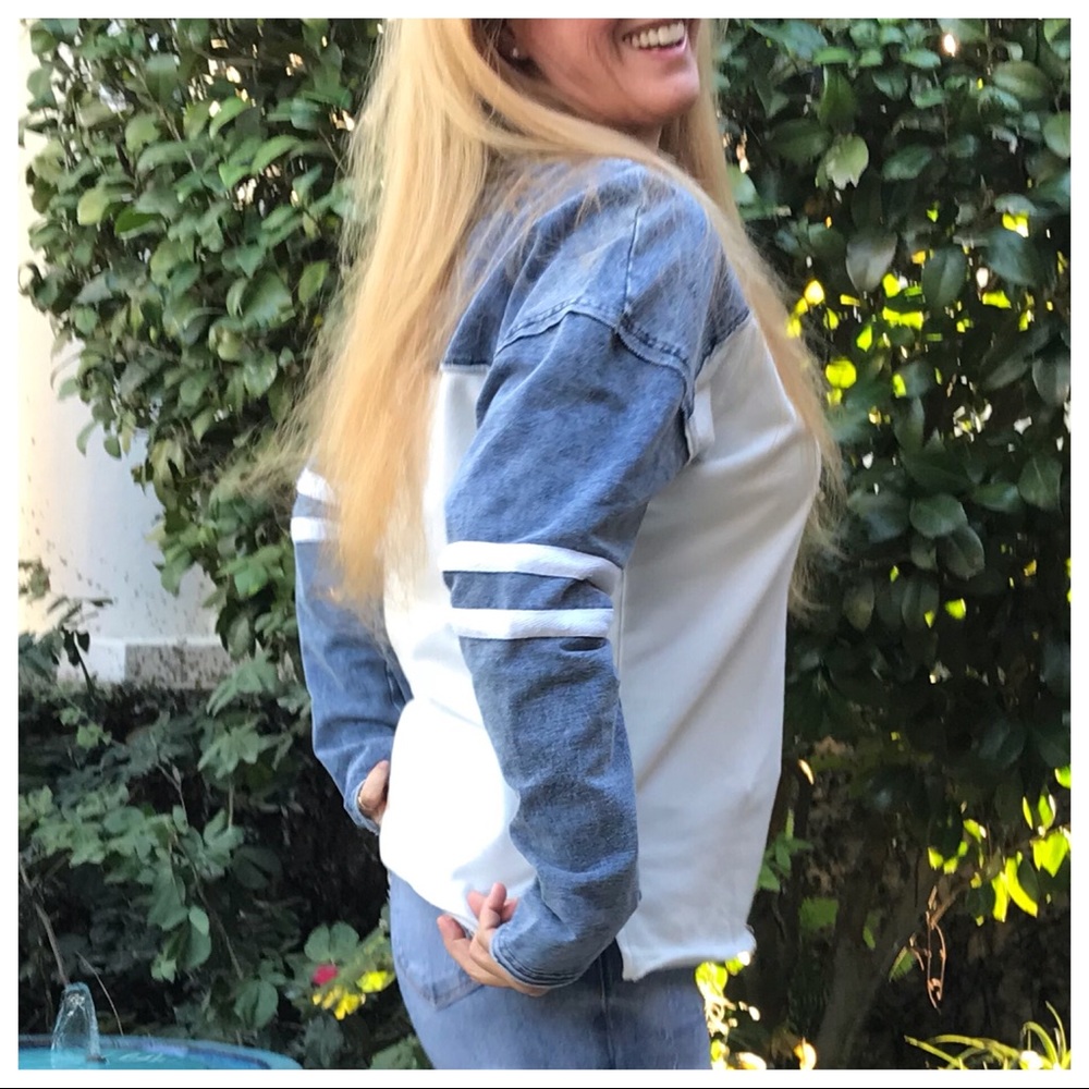 LAST 🔘 Denim Long Sleeve Frayed Top Ovrsized - Picture 5 of 8