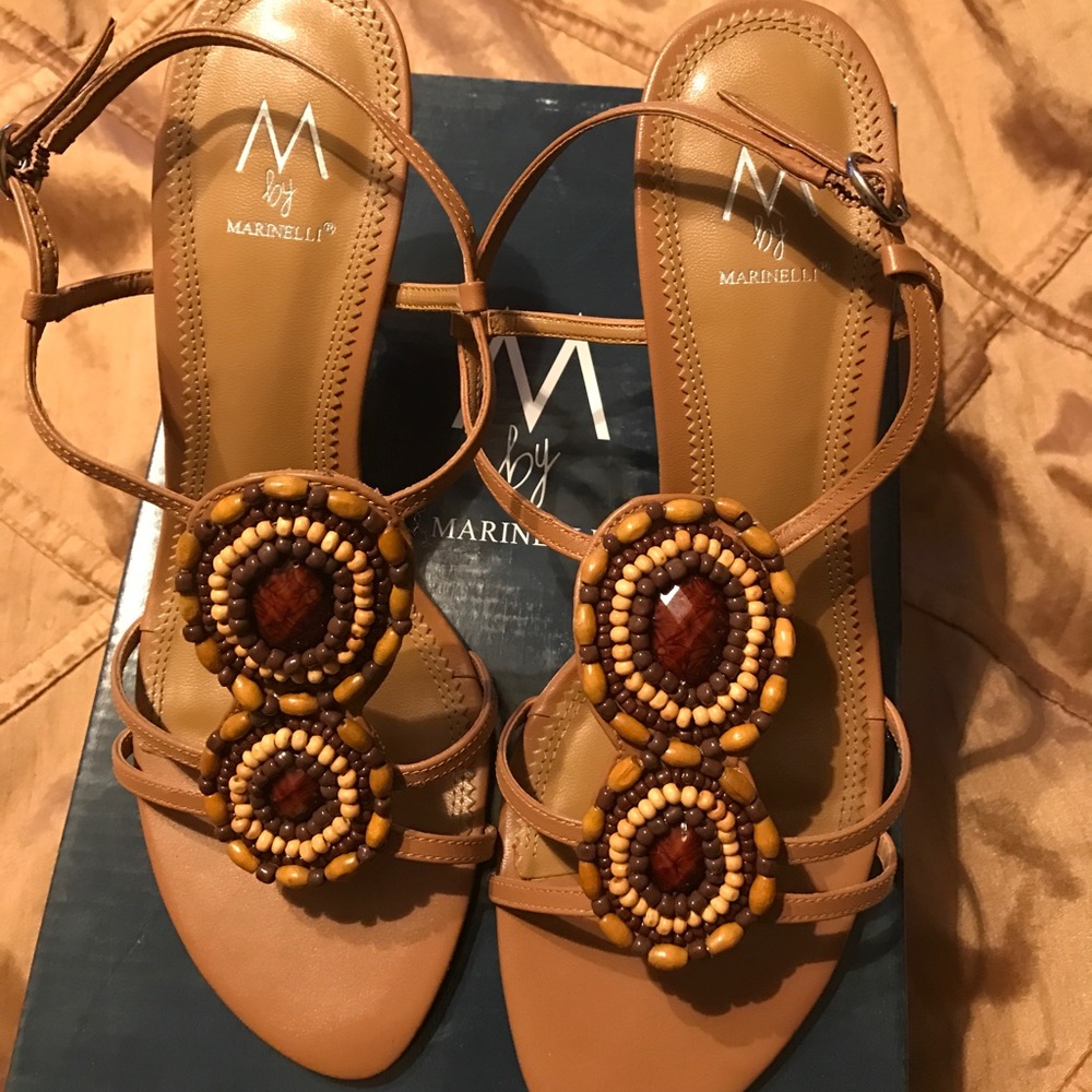 Camel color heels with bead work
