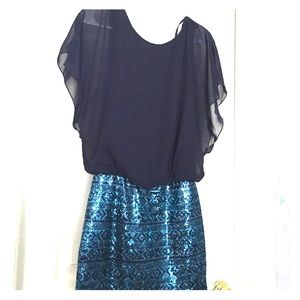 Blue and real metallic dress