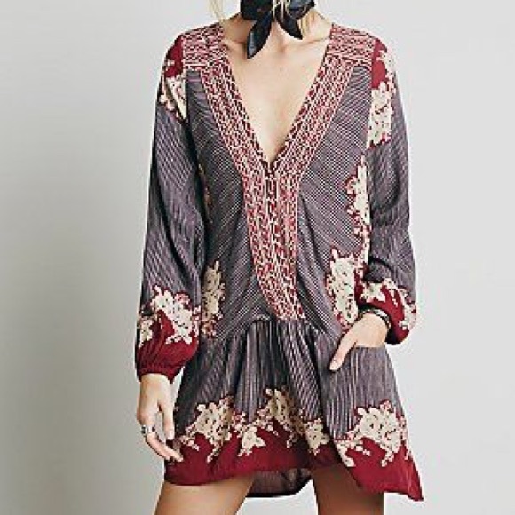 Dropwaist TUNIC Dress Border Print Longsleeve Red - Picture 4 of 5
