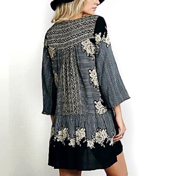 Dropwaist TUNIC Dress Border Print Longsleeve Red - Picture 3 of 5
