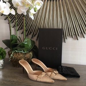 Gucci tan leather mules