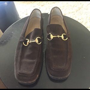 Gucci brown suede loafer, gold hardware