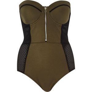 River Island khaki green mesh insert swimsuit