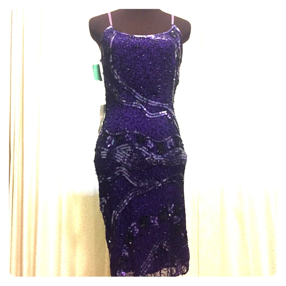 Purple Sequin Spaghetti Strap Dress