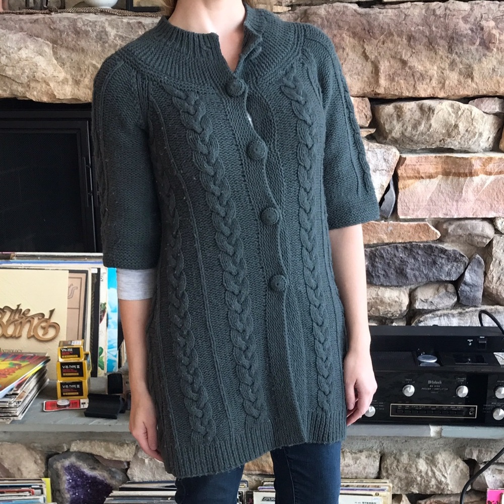 Hartford long wool button-up cable knit sweater