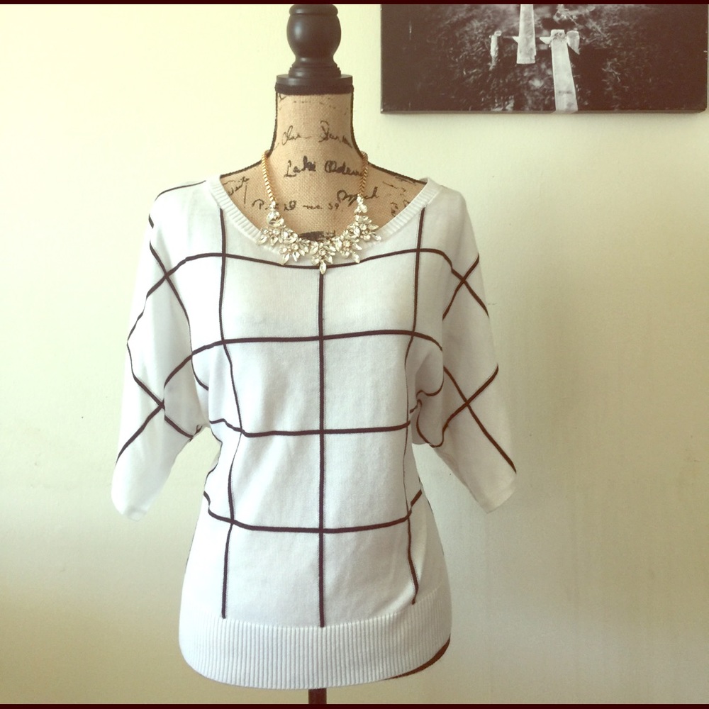 NWOT New York & Company White Shirt Black Squares