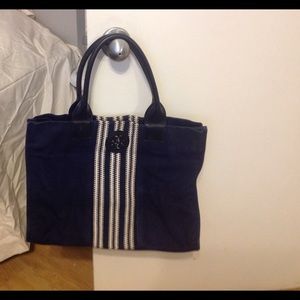 Blue and white tote