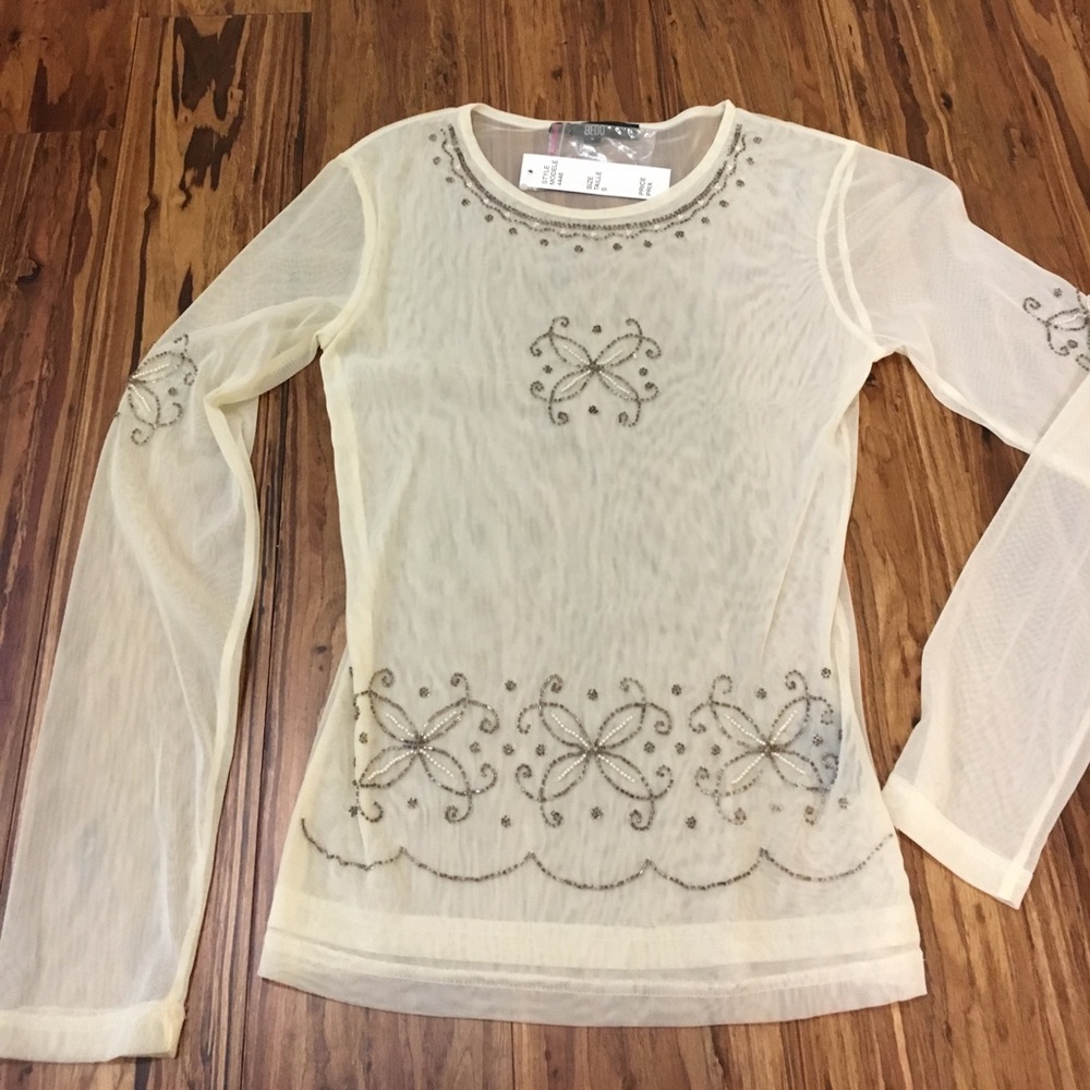 Ivory off-white beaded sheer top