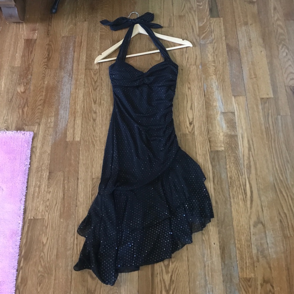 Blue Glitter High Low Prom Dress