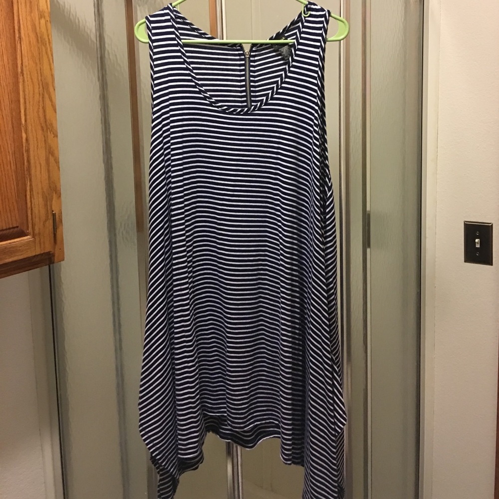 Blue and White Striped Sharkbite Hem Dress