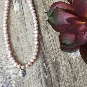 Pink Pearl and silver-tone Love pendant necklace