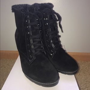 Black Blondo short heel combat/ankle boots