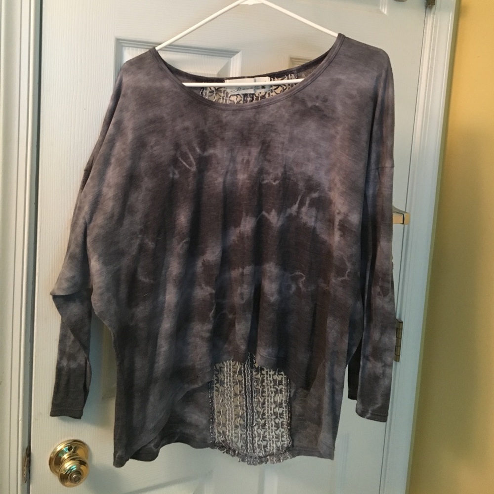 High low tie dye long sleeve with floral detail