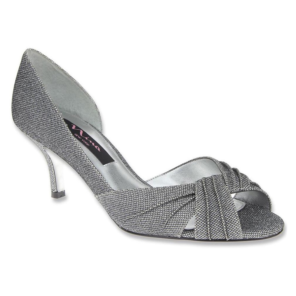 Nina "Gunmetal" Open-Toe Pumps Size 8.5