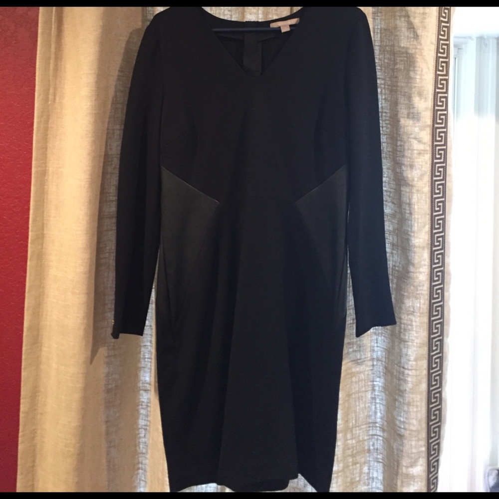 Long sleeve black dress with leather accents