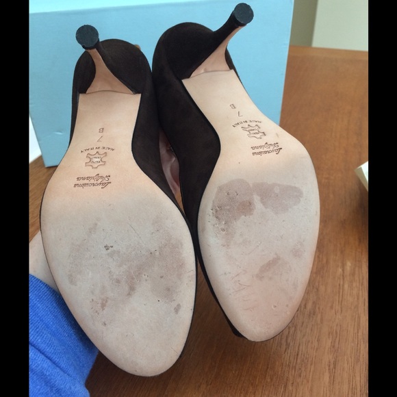 Butter Beyonce peep toe brown suede heels, size 7 - Picture 5 of 6