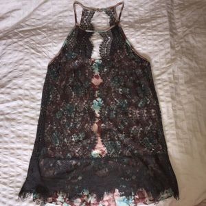 Anthropologie halter top lace overlay