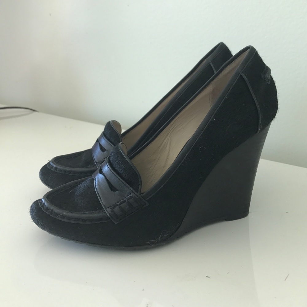 KORS Black Hair Calf Wedge Oxfords
