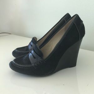 KORS Black Hair Calf Wedge Oxfords