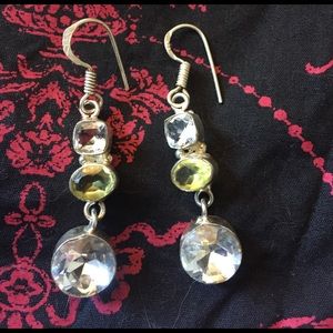 Clear quartz and peridot dangle earrings