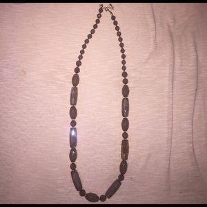 Taupe long beaded necklace
