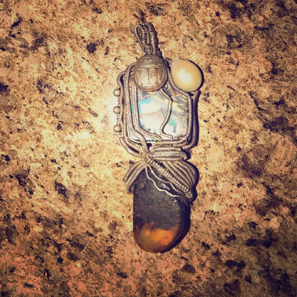 Wire wrapped pendant handmade beautiful large