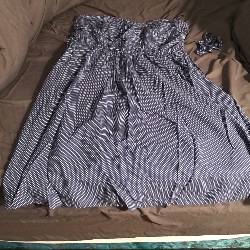 Blue/White Dotted Strapless Dress -- Torrid Size 2