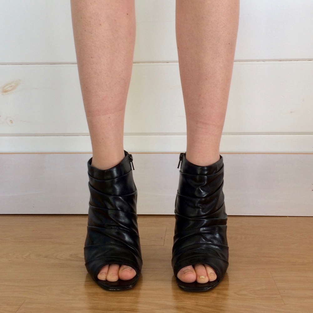 Black Leather High Heel Booties