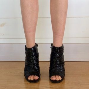 Black Leather High Heel Booties