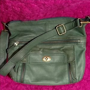 Fossil green leather adjustable cross body purse