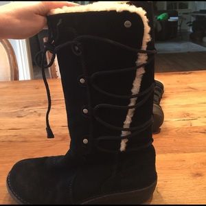 UGG, black suede tall boots with shearling