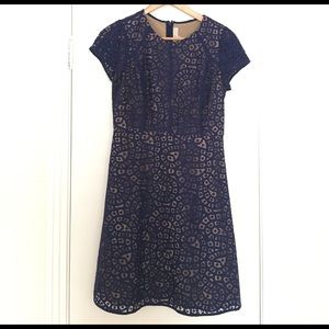 Like New Blue over Nude Lace Dress