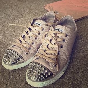 💯Authentic MIU MIU nude leather sneaker 37 1/2